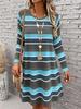 Retro Color Striped Print Round Neck Long Sleeve Dress Women's Casual Loose T-Shirt Dress Autumn Women's A-Line Dress Vestidos