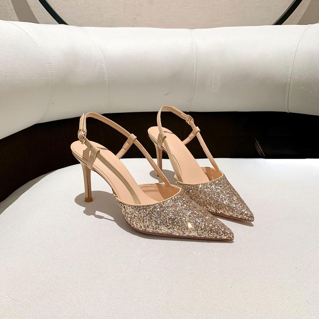 Модные женские туфли на шпильке с пряжкой из одного слова, корейские туфли на высоком каблуке с пряжкой, модные блестящие женские изысканные босоножки с острым носком