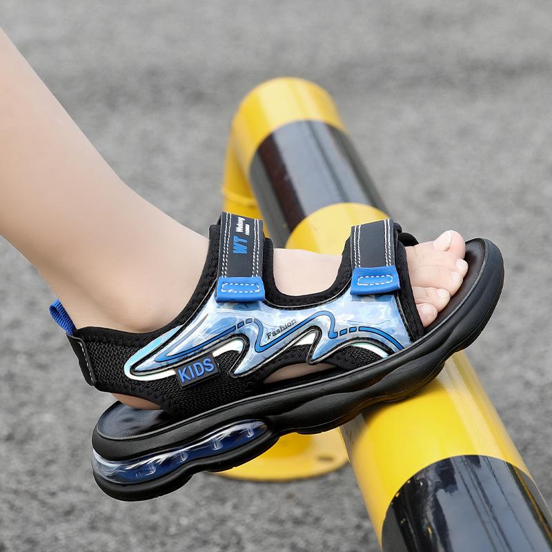Мальчиковые сандалии нескользящие на мягкой подошве детская пляжная обувь для детей среднего и старшего возраста, учеников, сандалии на липучках с воздушной подушкой