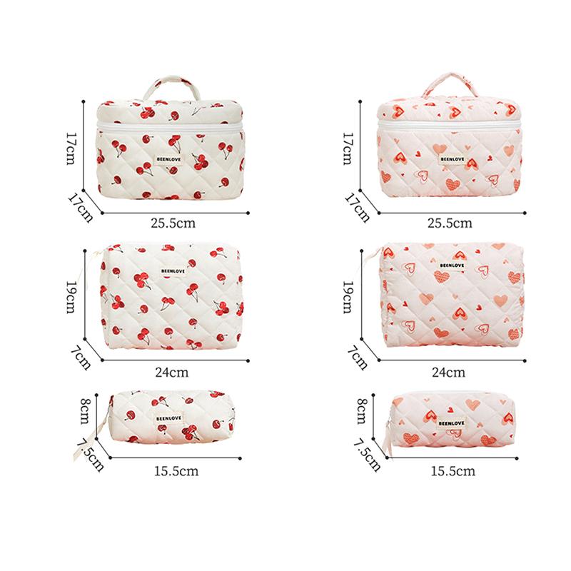 1Pc Cherry Printing Makeup Bag Quilted Makeup Bag Large Flower Makeup Bag Women'S Cotton Makeup Bag Flower Travel Wash Bag