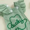 Baby Girls Rompers Ireland Clothes Letter Clover Embroidery Corduroy Ruffles Sleeveless Spring Bodysuits Jumpsuits with Headband