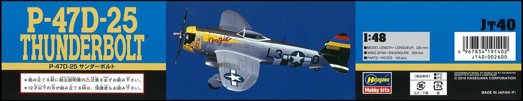 Hasegawa US Army Thunderbolt Plastic Model JT40 1/48 P-47D-25