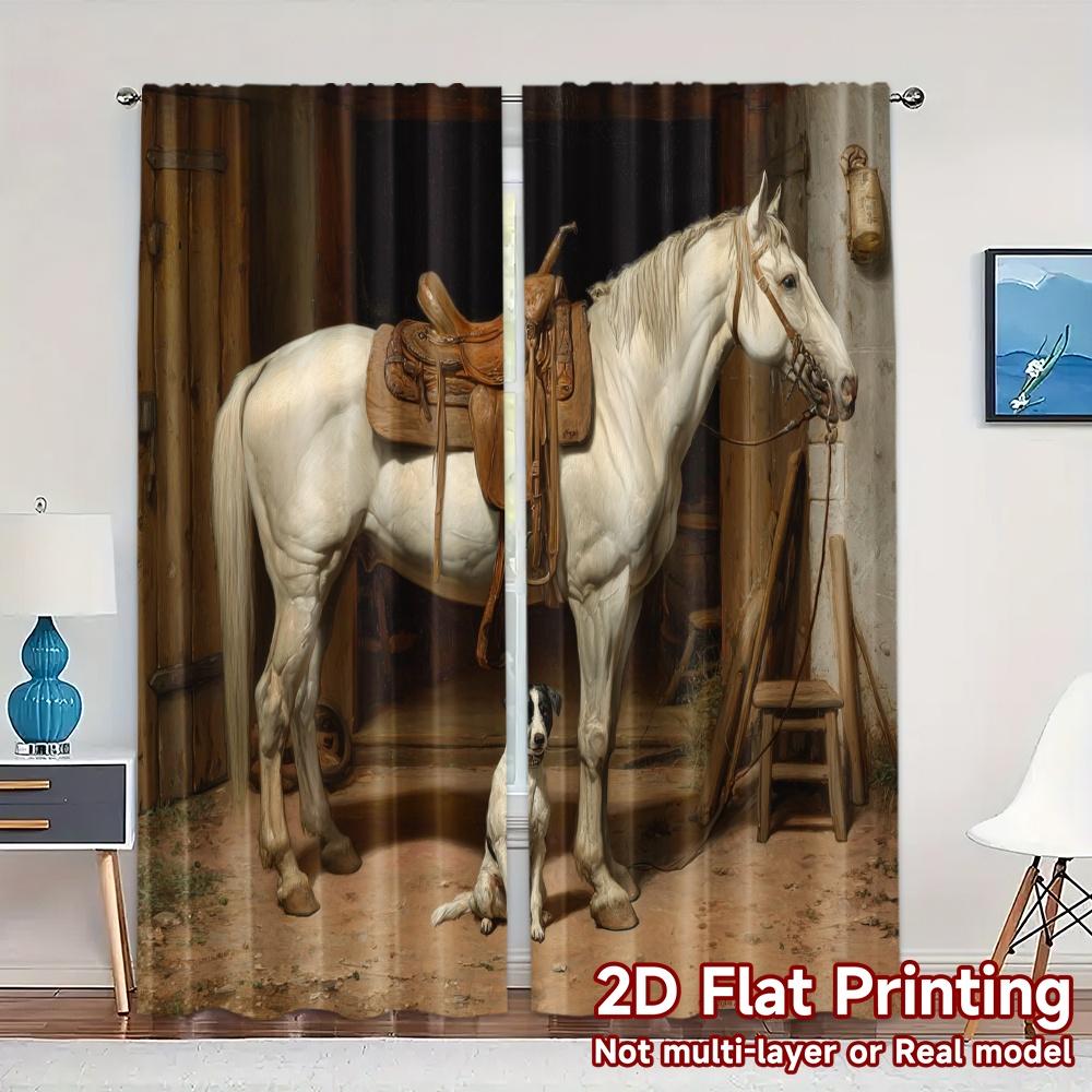 2pcs, 2D FLAT PRINTING Curtains (Without Rod) Stable Companions Chic Window Curtain Versatile Durable Polyester Curtains