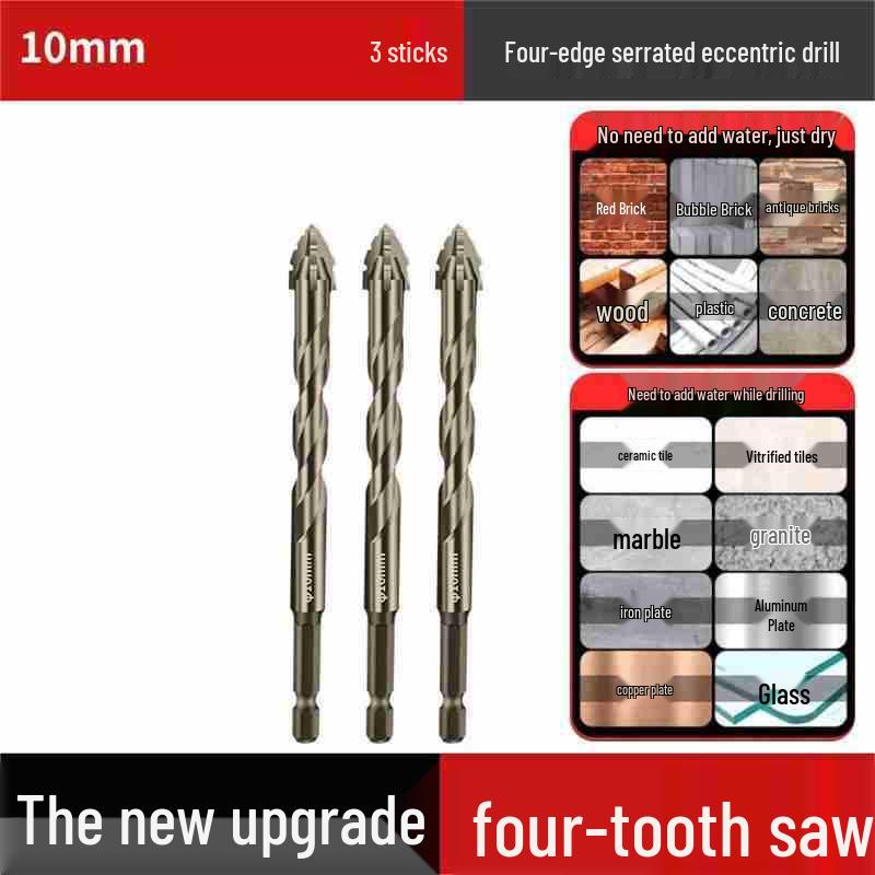 Durable Hexagonal Four-Flute Toothed Drill Bit for Ceramic, Cast Iron & Concrete