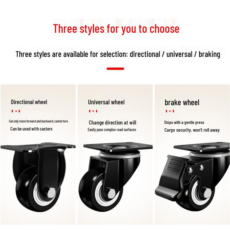 1.5-2 Inch Gold Diamond Black Casters with Brake - Industrial Directional Rollers Silent Wheels