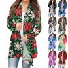 Women's Fashion Casual Christmas  Print Medium Length Cardigan Jacket Coat