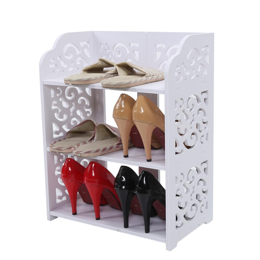 3 Tiers White Hollow Out Shoe Rack Stand Storage Organiser Shelf 60cm