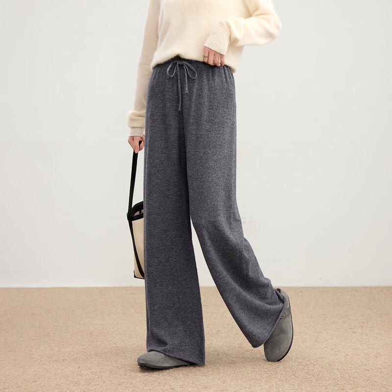 Shexi Women's 100% Wool High-Waisted Wide-Leg Knit Trousers