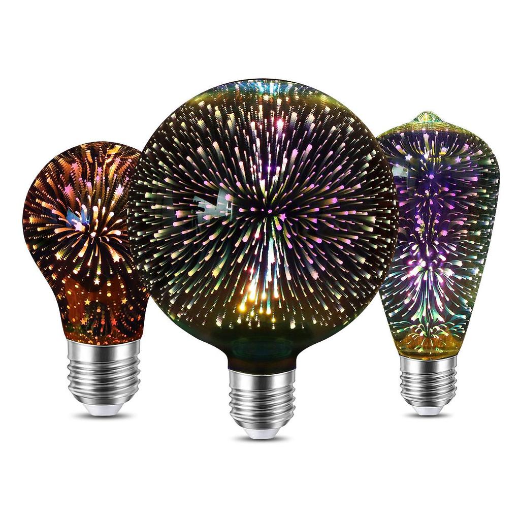 Novelty 3D Fireworks Effect Vintage Edison Lamp E27 110V-220V Holiday Decoration Lights A60 ST64 G80 G95 G125 Christmas Party Home Decor