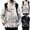 Мужское осеннее худи с принтом пламени, капюшоном, длинными рукавами, мягкое, теплое, свободного кроя, в стиле хип-хоп, зимнее худи для школы