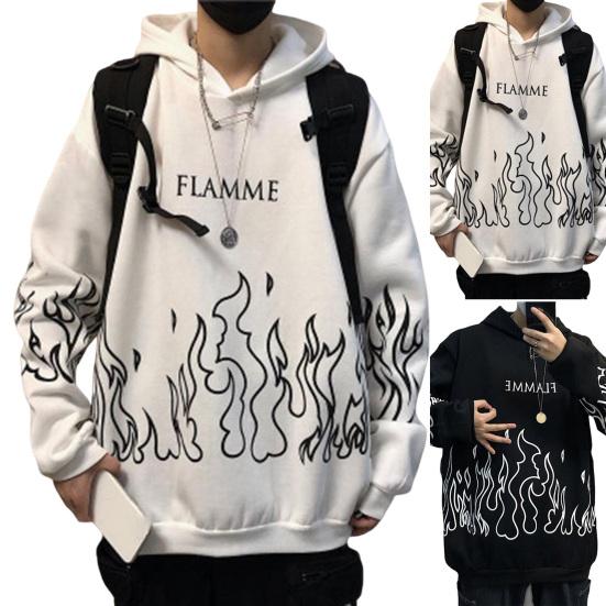 Мужское осеннее худи с принтом пламени, капюшоном, длинными рукавами, мягкое, теплое, свободного кроя, в стиле хип-хоп, зимнее худи для школы