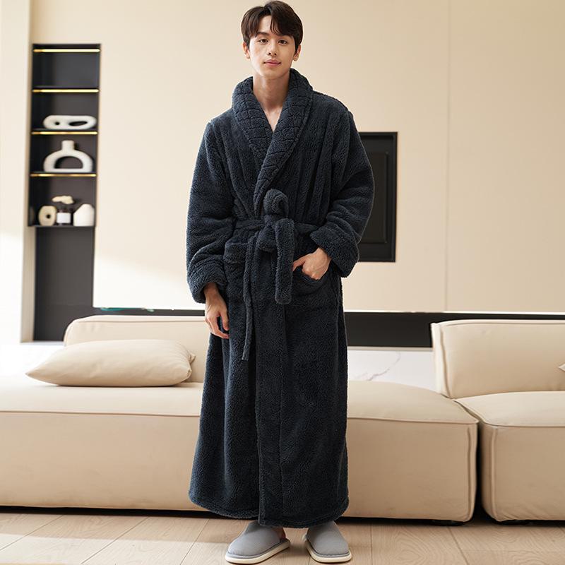 Мужская ночная рубашка из кораллового флиса — теплый плюшевый халат для осени/зимы, больших размеров и унисекс.