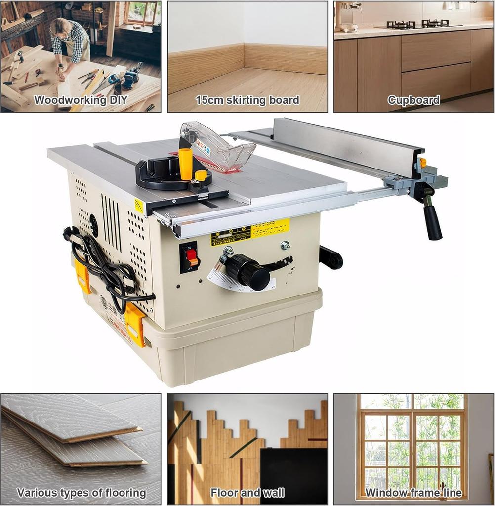 Dust-Free Woodworking Table Saw, 45°/90° Angle Adjustment, Anti-Dust & Low Noise for Flooring/Furniture/DIY