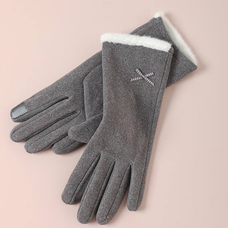 Теплые перчатки женские флисовые ветрозащитные для улицы для езды на электромобиле кроличий пух с бантом осенне-зимние перчатки