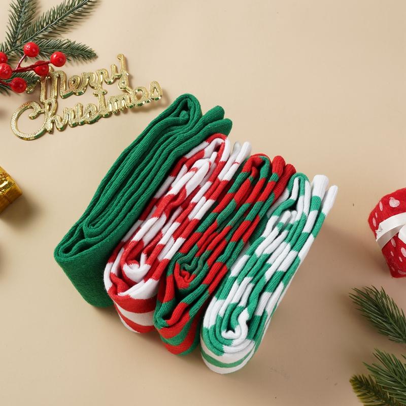 Рождественский зеленый красный хлопковый чулок в полоску выше колена с бантом длинные носки