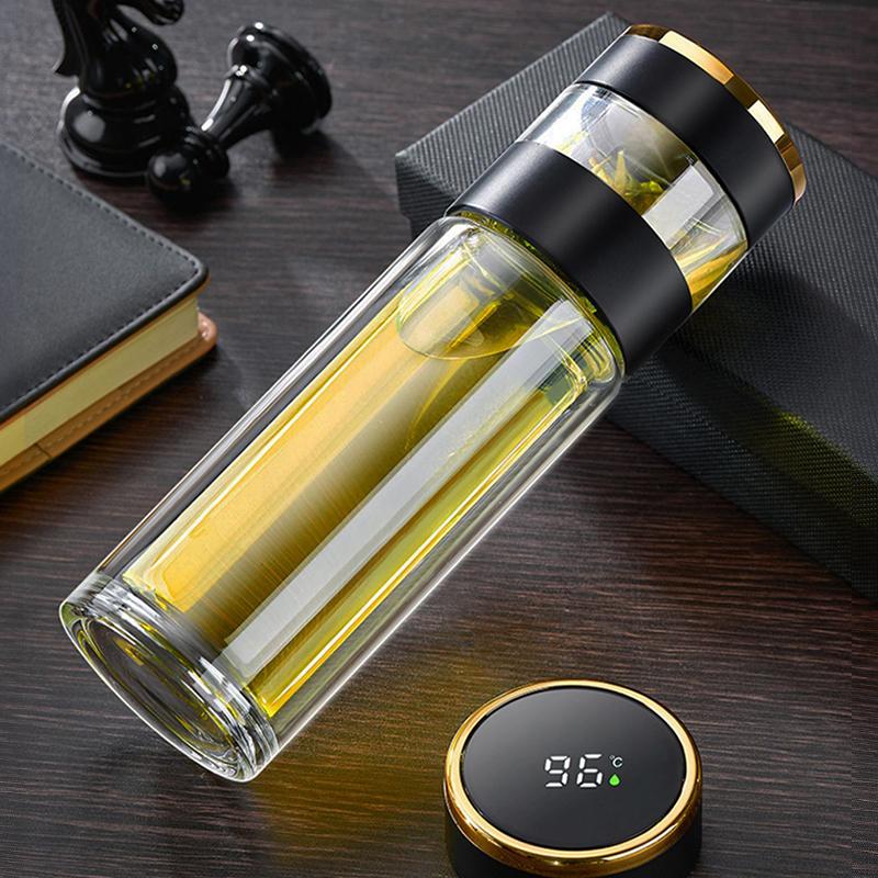 Умный стакан для чая с одним нажатием кнопки, показывающий температуру, разделительные чашки для чая, офисная двухслойная портативная креативная чашка для воды