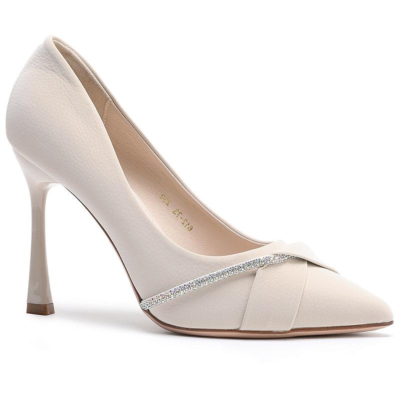 Высокие каблуки женские новые весна и осень 2025 тонкие каблуки заостренные неглубокие горлышки стразы профессиональный темперамент студенческий этикет обувь