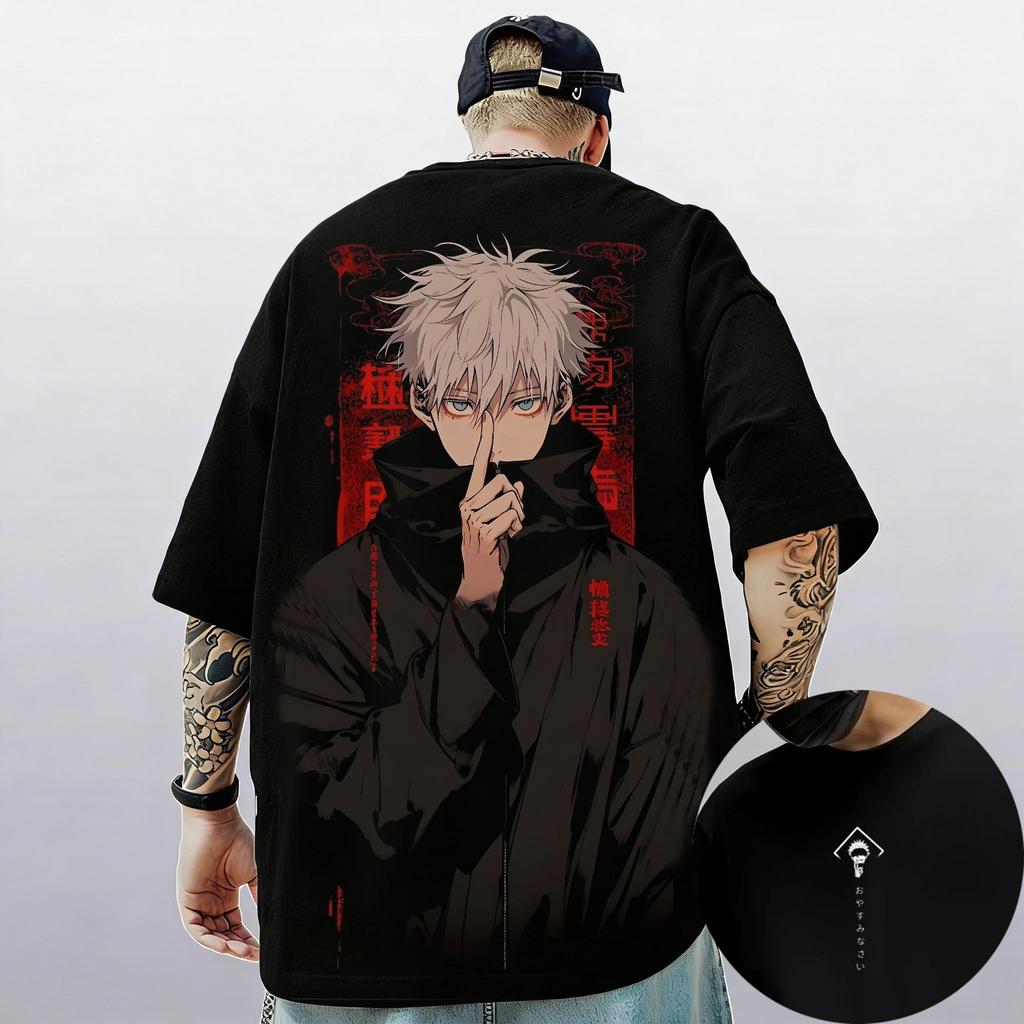 Jujutsu Kaisen Сатору Годжо Оверсайз Аниме Графическая Футболка, Двусторонняя Уличная Футболка, Унисекс Повседневная Футболка