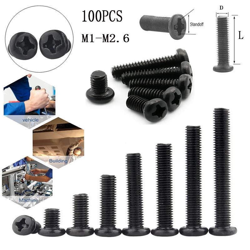 100Pcs Cross Recessed Pan Head Screw M1 M1.2 M1.4 M1.6 M1.7 M2 M2.5 M2.6 Carbon Steel