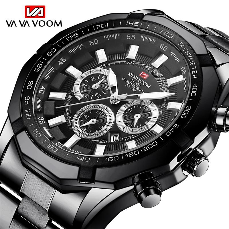 VA VA VOOM Кварцевые часы Студенческий календарь Мужские водонепроницаемые часы с ремешком из нержавеющей стали 24 часа в сутки Часы с хронографом