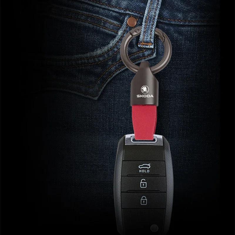 Car Keycase Zinc Alloy Keyring Suede Keychain Accessories For Skoda Octavia Kodiaq Enyaq iV Kamiq Scala Superb Fabia Karoq Yeti kyvc74