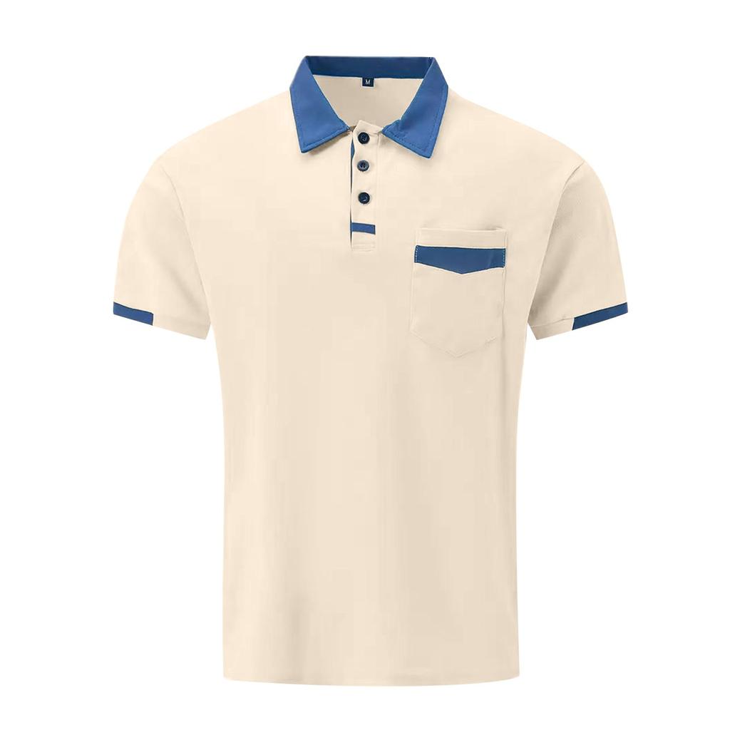 Men's Short Sleeved Lapel Collar T-shirt Casual Round Neck Top