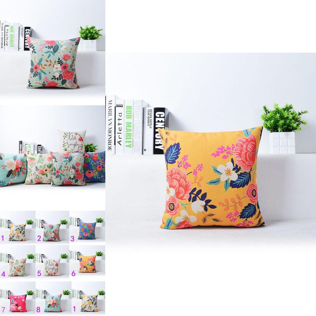 Elegant Vivid Flower Floral Plants Linen Pillow Case Decorative Cushion Cover 18