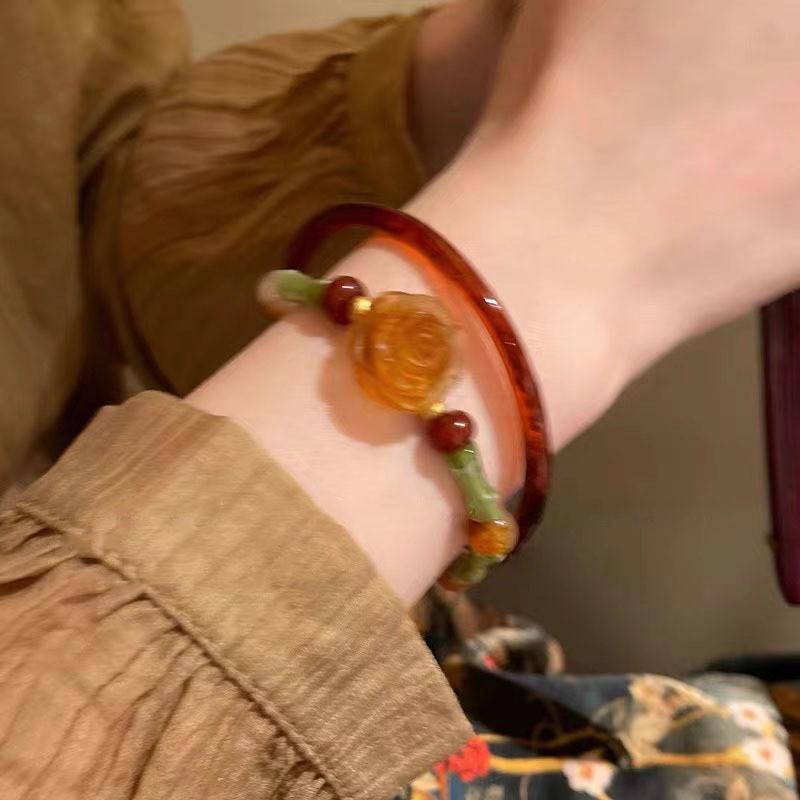 Elegant Chinese New Style Rose Flower Glass Beaded Bracelet For Women Handcrafted Vintage Luxury Jewelry