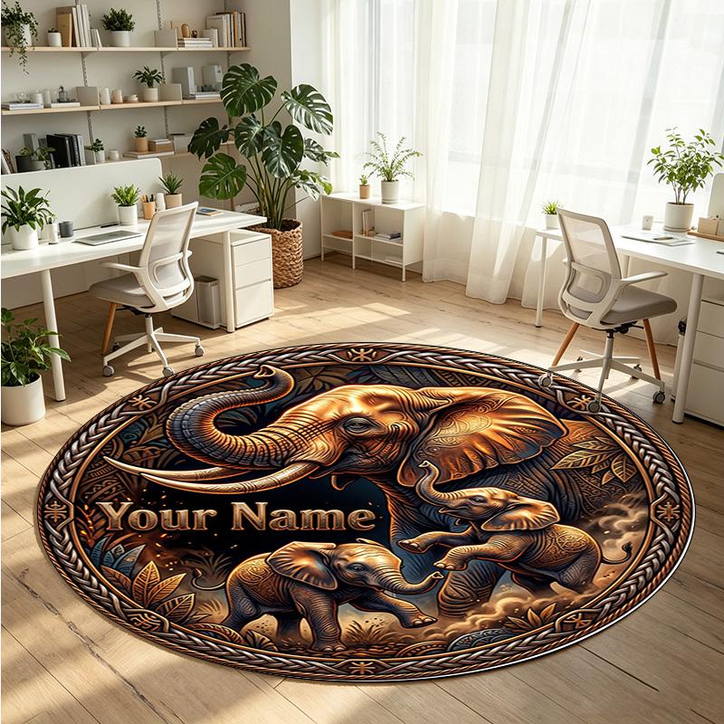 Wild Animals (103) Theme Round Crystal Velvet Rug Custom Name Text Personalized Floor Mat Home Decor Non Slip Crystal Carpet