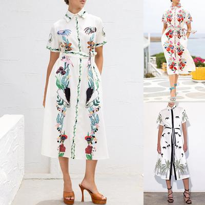 Женское новое печатное платье элегантный кардиган на шнуровке с лацканами для женщин