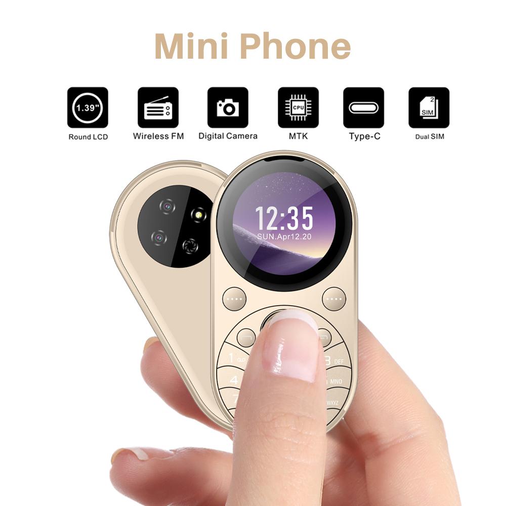 Mini Oval Small Phone, Dual SIM GSM 1.39-inch Screen Speed Dial Vibrating Frequency Modulation Radio Type-c