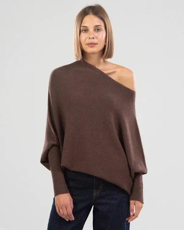 2023 Autumn/Winter Solid Color Round Neck Long Sleeve Comfortable Knitted Ruched Pullover