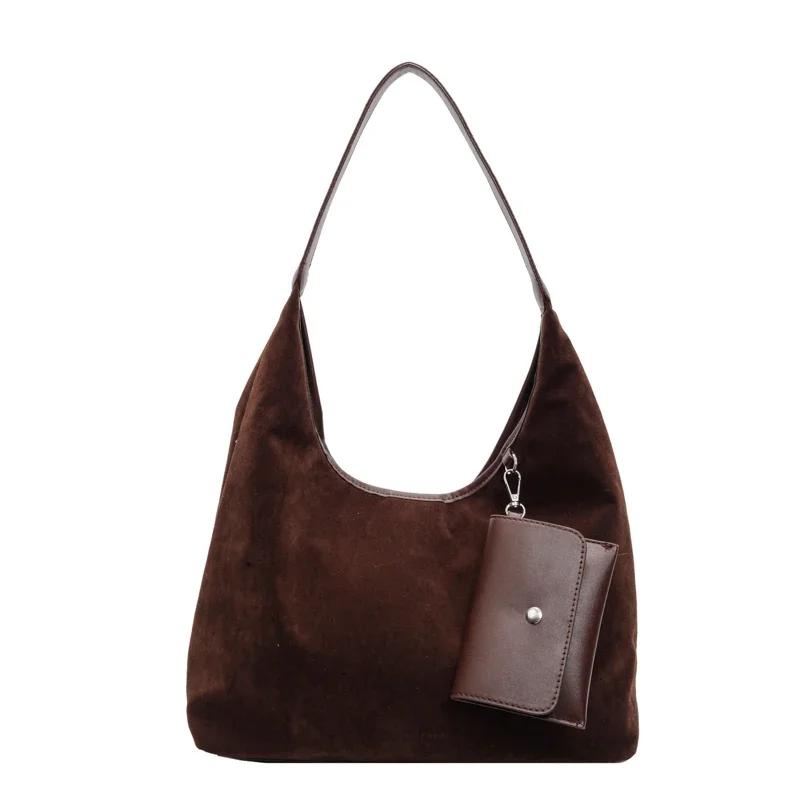 Сумки через плечо из искусственной замши для женщин с чувством роскоши, вместительные простые сумки через плечо