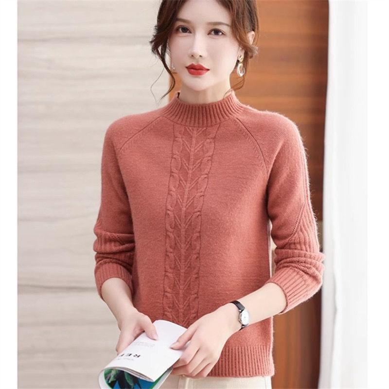 Вязаный свитер женский осенне-зимний полувысокий ворот вязаный внутренний свитер свободный теплый пуловер базовый свитер