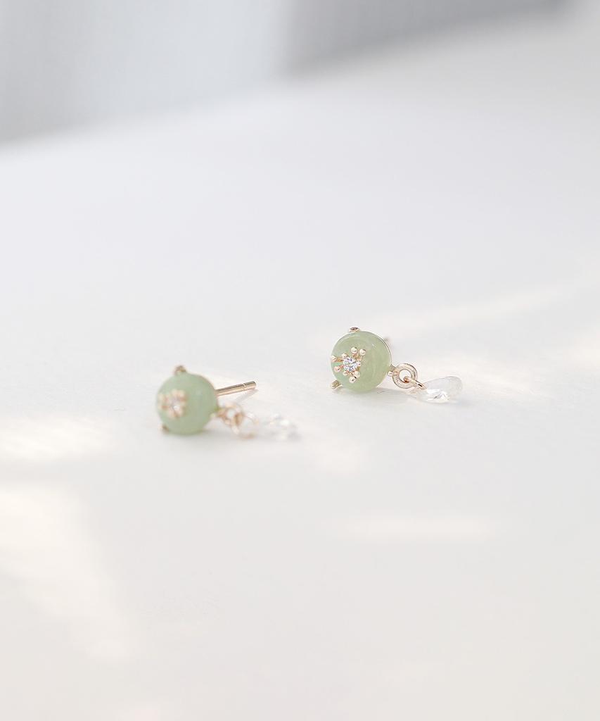 Серьги из натурального камня, круглые, из нефрита