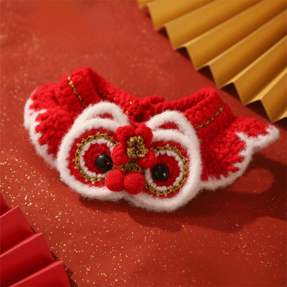 Chinese-style New Year Knitted Pet Collar Adjustable Length Pet Bib Festive Cat Tie  for Cats Puppy
