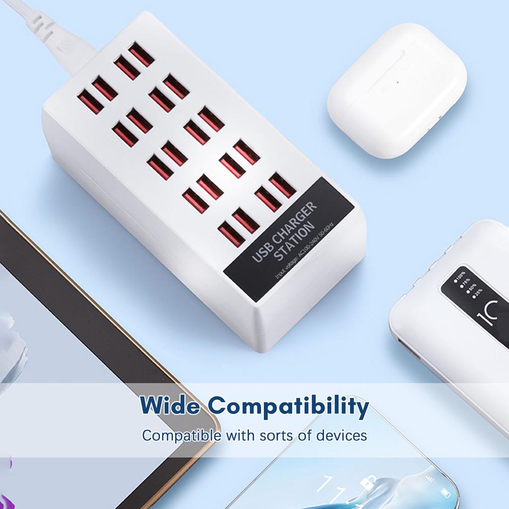 USB-зарядная станция мощностью 100 Вт. Зарядное устройство с USB-разъемом. 20-портовое настольное зарядное устройство, совместимое с IOS и Android.