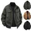 Men's Solid Color Zipper Lapel Retro Jacket Casual Sports Fashion Workwear Coat