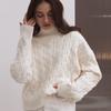 Semi-High Neck Knit Sweater Autumn Winter Lazy Twisted Knit Sweater Loose Pullover Sweater Women Blend Comfortable Undercoat Long Sleeves Sweater