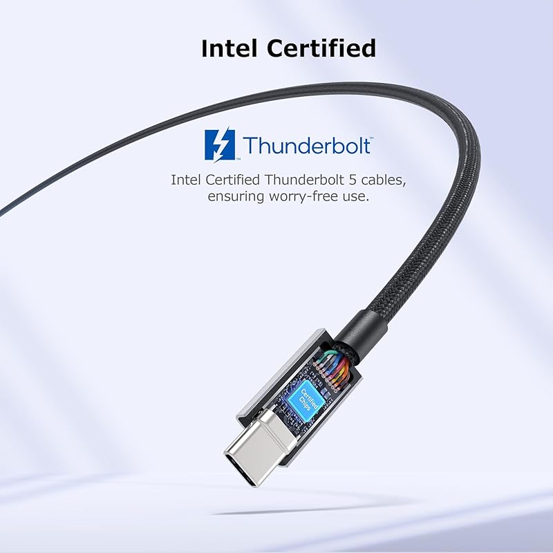 [Intel Certified] Cable Matters 80Gbps Premium Braided Thunderbolt 5 Cables, Up To 120Gbps Bandwidth Boost, Supports 240W Charging, Black, 0.5m/1.6ft,