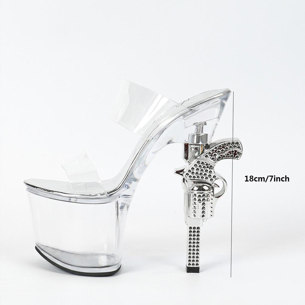 Fully Transparent Women Dance Shoes 18cm Special-shaped Gun and Wedge Transparent Slippers Sexy Party LFD-10314-16