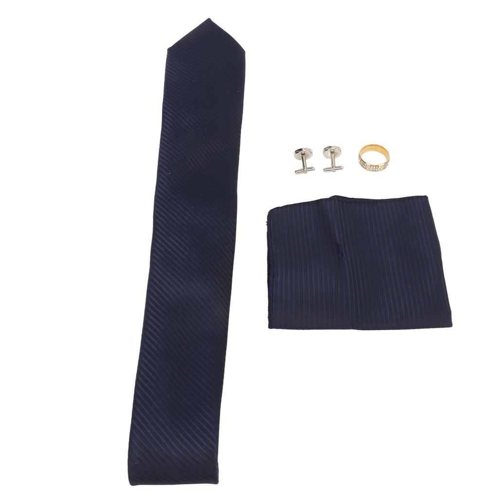 8cm Men Necktie Set Blue Gold Ring Stylish Comfortable Skin Friendly with Cufflinks Handkerchief
