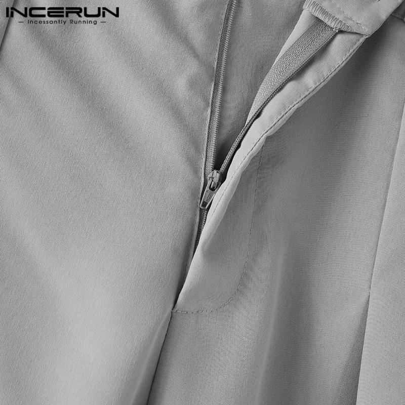 INCERUN 2PCS Men Outfits Lapel Neck Short Sleeve Buttons Shirt Long Straight Pants Sets
