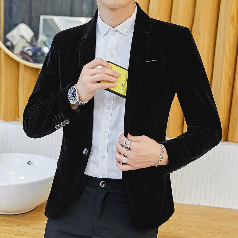 Corduroy Velvet Small Suit Men 'S Jacket Slim Fit Long Sleeve Casual Groomsmen Suit