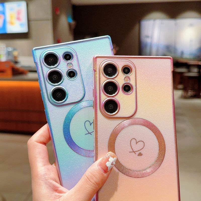 Чехол для телефона с блестками и градиентом цвета сияющий Love Heart для Samsung S24 Ultra S23 S22 Plus S21 S20 FE, ударопрочный, тонкий, для MagSafe TPU