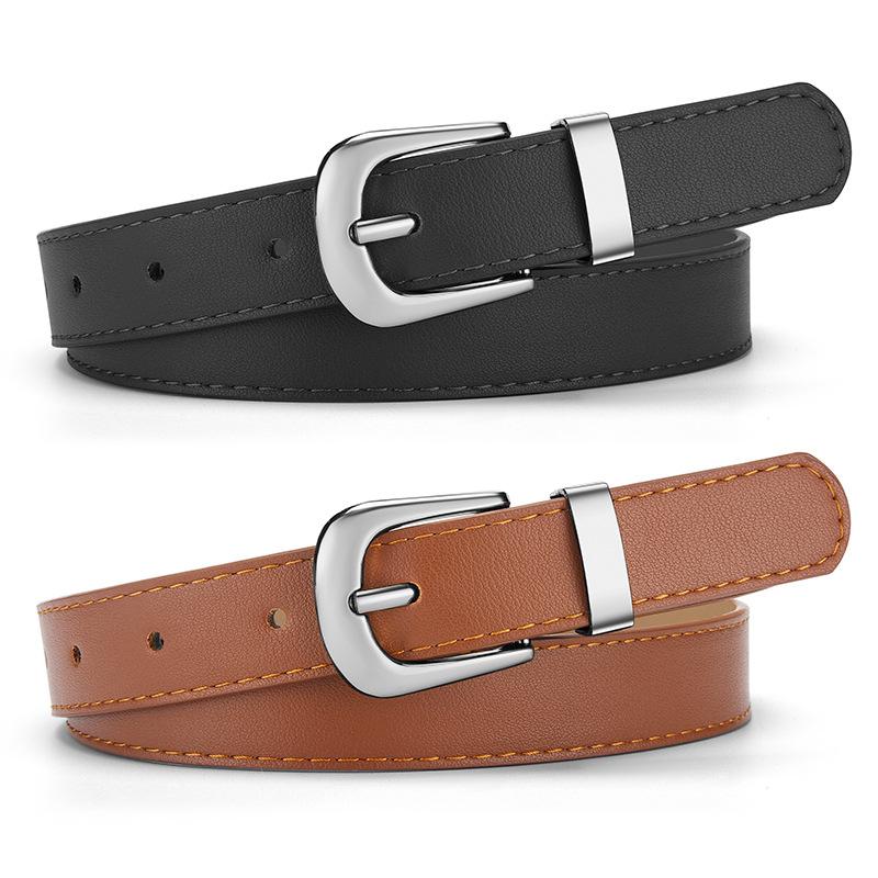 Women's Slim Faux Leather Belt with Pin Buckle - Simple Skinny Waistband for Dresses, Jeans, Pants - Student Fashion Accessory