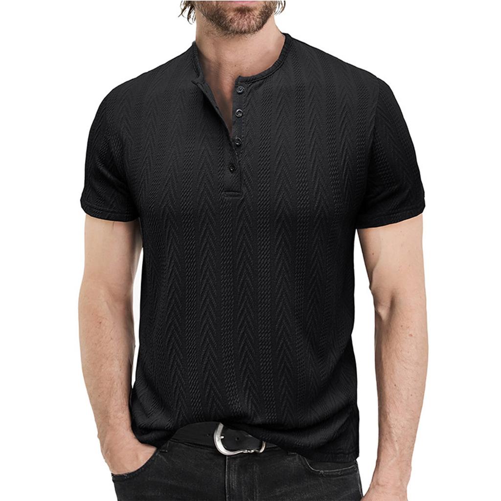 Men's Short Sleeved Shirt Men's 4-button T-shirt Casual Top