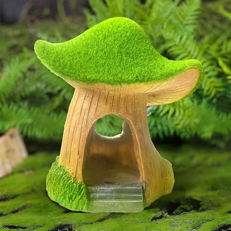 Green Mushroom House Simulations Landscape DIY Bonsais Crafts Realistic Colorful Mushroom House for Aquariums Fish Tanks