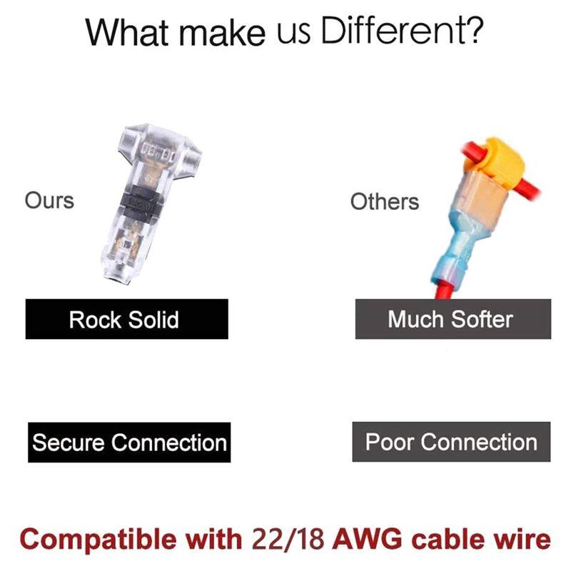 AEE4-Wire Connectors - Low Voltage T Tap Wire Connector, 3 Way Wire Connector, T Type 2 Pin Solderless Fits 24-20 AWG
