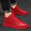 Fashion Autumn Men's Red High Top Sneakers Leather Casual Shoes Men Flat Designer Shoes Breathable Hip Hop Sport Shoes for Man Sneakers